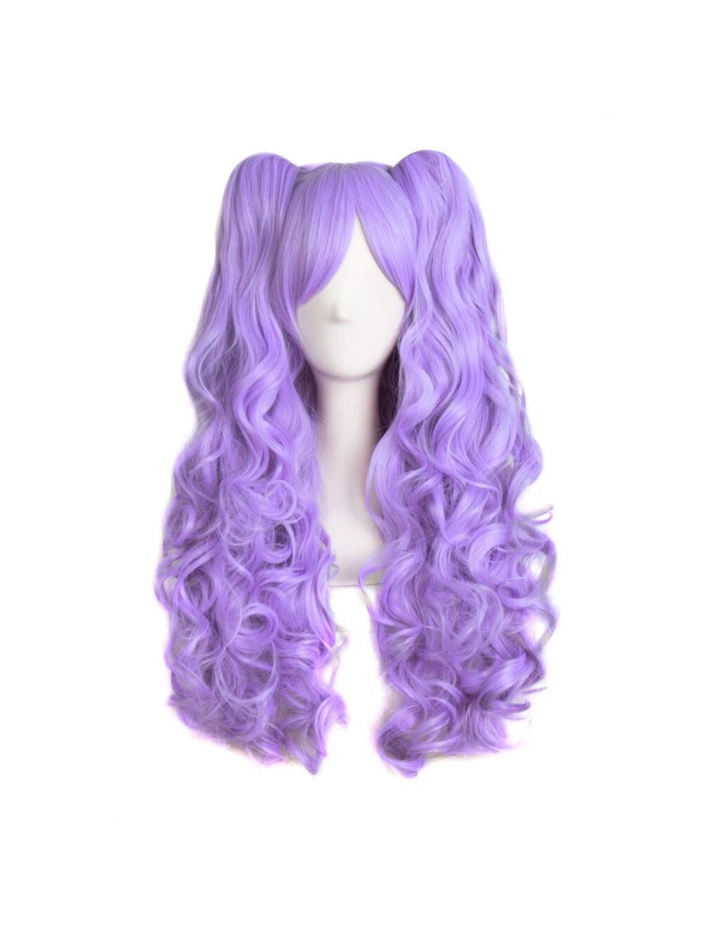 Women's Light Purple 28 Inch Lolita Long Curly 2 Ponytails Clip On Cosplay Wigs